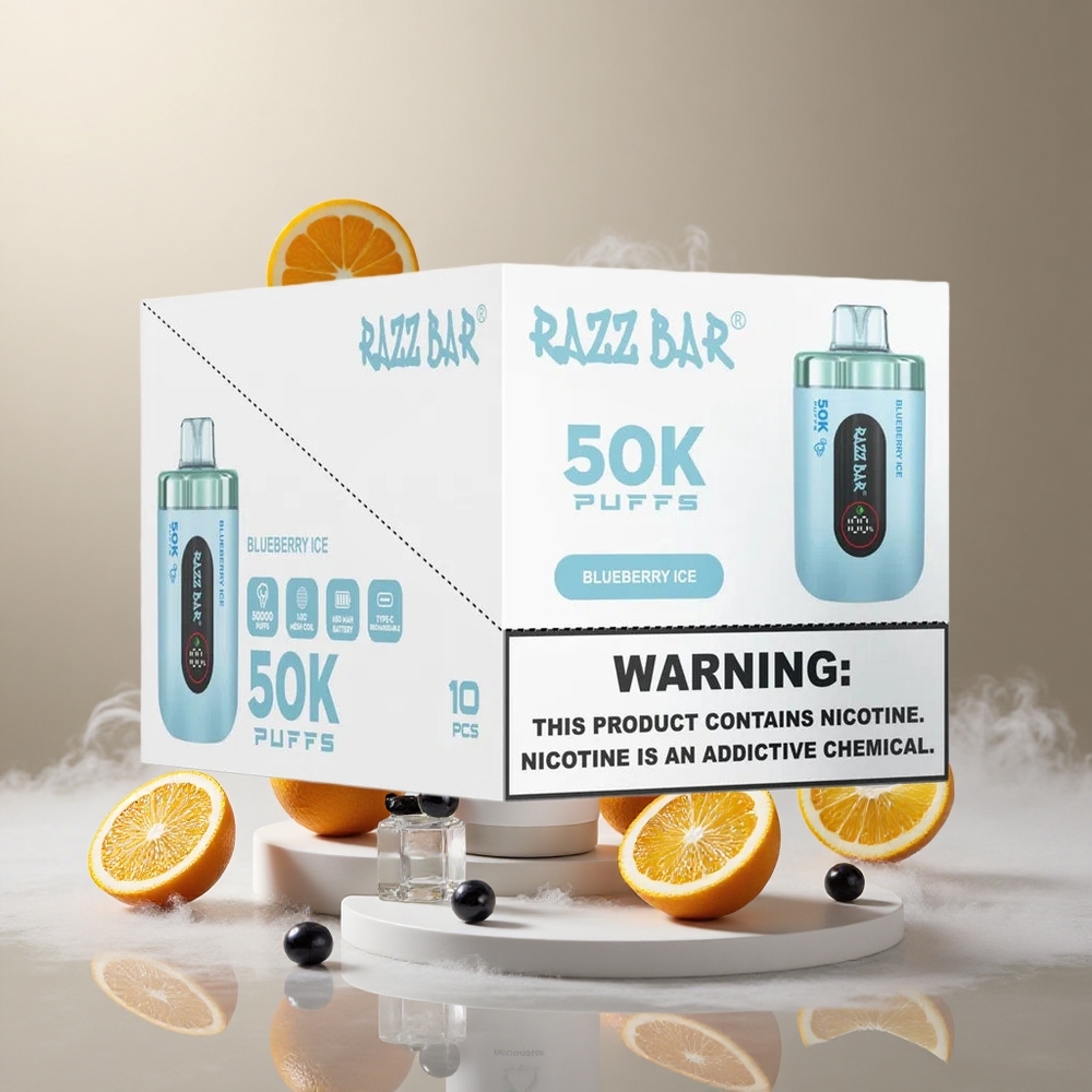 Borówka Lód Razz Bar 50K Zaciągnięć Typ-C Ładowanie vape wholesale Poland