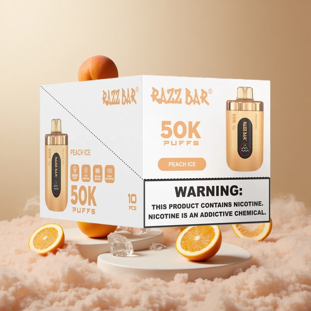 Brzoskwinia Lód Razz Bar 50K Zaciągnięć 50000 Zaciągnięć Typ-C vape wholesale Poland