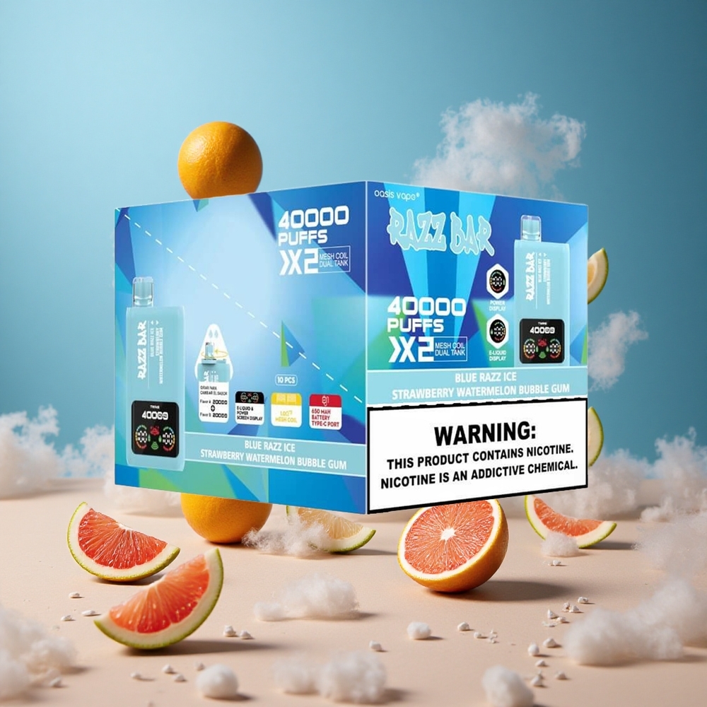 Malinowy Lód-Truskawka Arbuz Guma Balonowa Razz Bar 40000 Zaciągnięć Wyświetlacz Mocy vape wholesale Poland