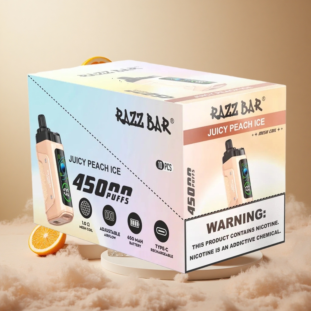 Soczysty Brzoskwiniowy Lód Razz Bar 45000 Zaciągnięć Regulowany Przepływ Powietrza vape wholesale Poland