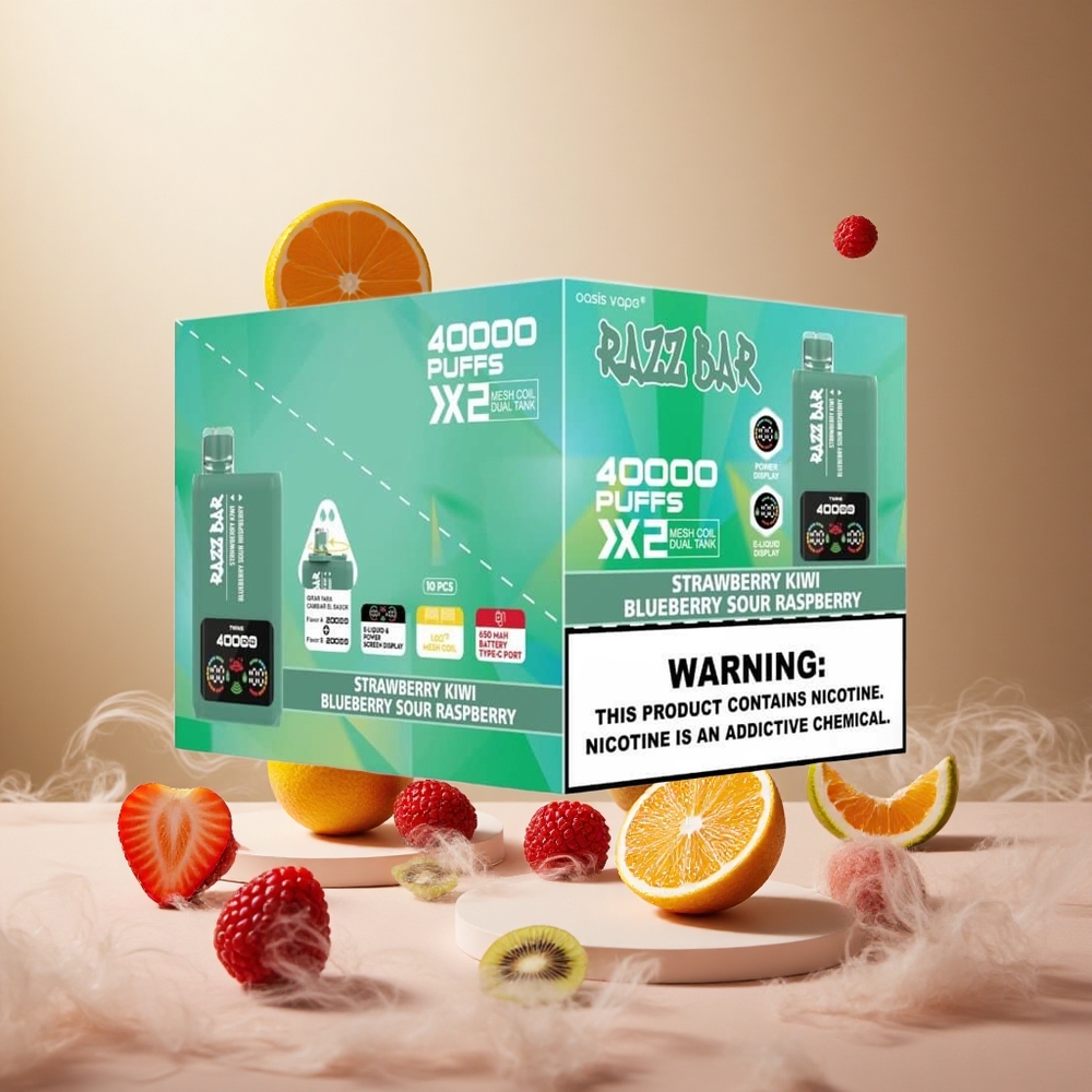 Truskawka Kiwi  Borówka Kwaśna Malina Razz Bar 40000 Zaciągnięć Wyświetlacz Mocy vape wholesale Poland