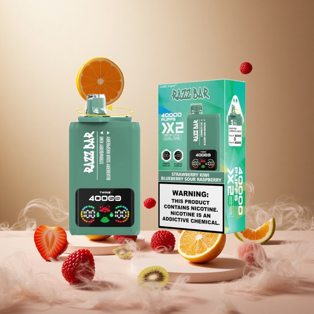 Truskawka Kiwi & Borówka Kwaśna Malina Razz Bar 40000 Zaciągnięć Wyświetlacz Mocy vape wholesale Poland